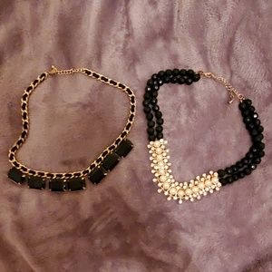 Set of 2 black and gold statement necklaces